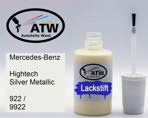 Mercedes-Benz, Hightech Silver Metallic, 922 / 9922: 20ml Lackstift, von ATW Autoteile West.